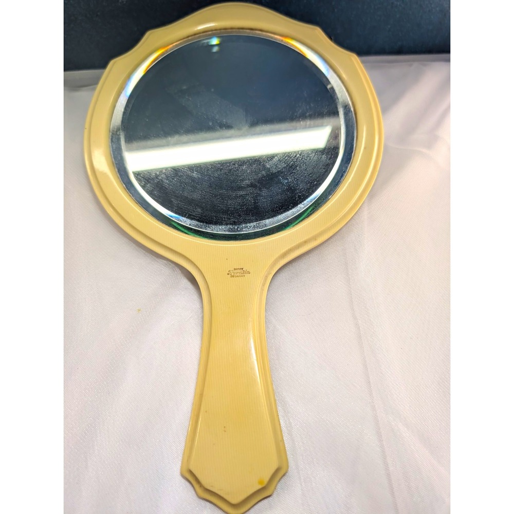 DuBarry Ivory Pyralin Hand Mirror, Antique Art Deco Celluloid Vanity Handheld